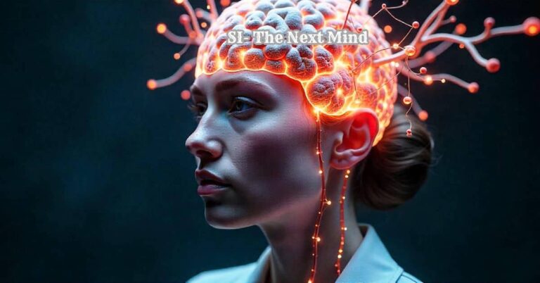An illustration comparing the mimicking nature of Artificial Intelligence with the creative, synthesized mind of Synthetic Intelligence.